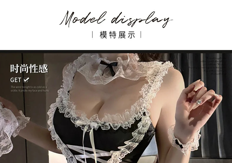 Japanese Lace Anime Cosplay Costume High Quality Black White Maid Outfit Apron Dress Cute Sexy Lingerie Couple Games Sex Uniform