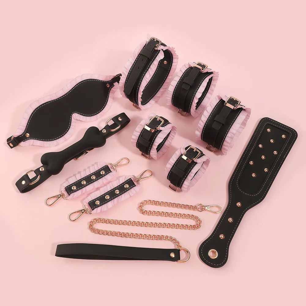 6 PCS BDSM Products Bondage Sex Toy Kits Maid Role Play Restraints Kit Sex Toys Handcuffs Collar Gag Eye Mask Couples Sex Tools