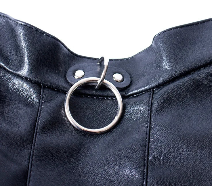 SM Games Bondage Straight Jacket Harness,Slave Role Gimp Costumes Sextoys BDSM Leather Lingerie Straitjacket with Crotch Strap