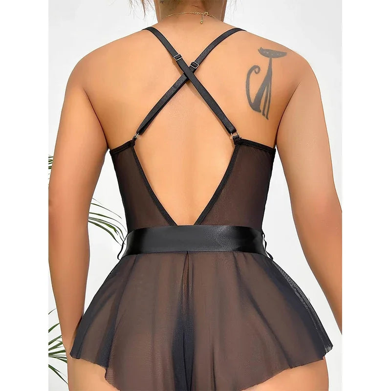 Lenceria Bra Set Transparent Erotic Hot Sexy Costume Open Bra Women's Intimates Chemise Lingerie Underwear Set Sex Bodysuits
