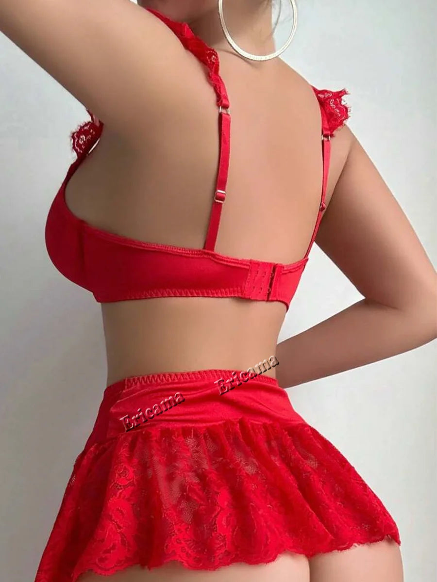 Completo lingerie a tema cameriera con reggiseno e perizoma